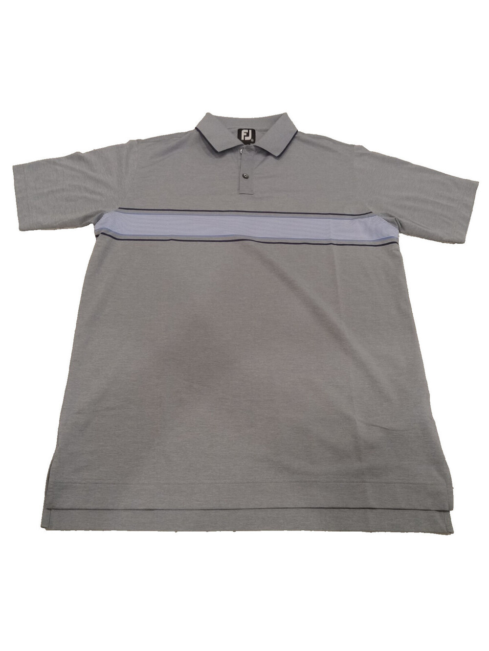 FootJoy Golf Polo Mens Medium Gray Light Blue Chest Stripe Performance Shirt M